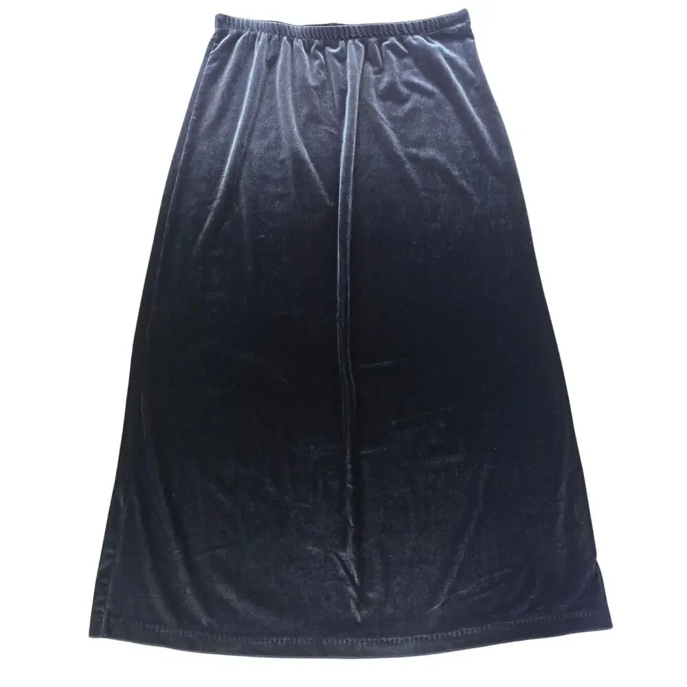 Roxy Y2K Velvet Midi Skirt Gray Minimalist Elastic Waist Size: S